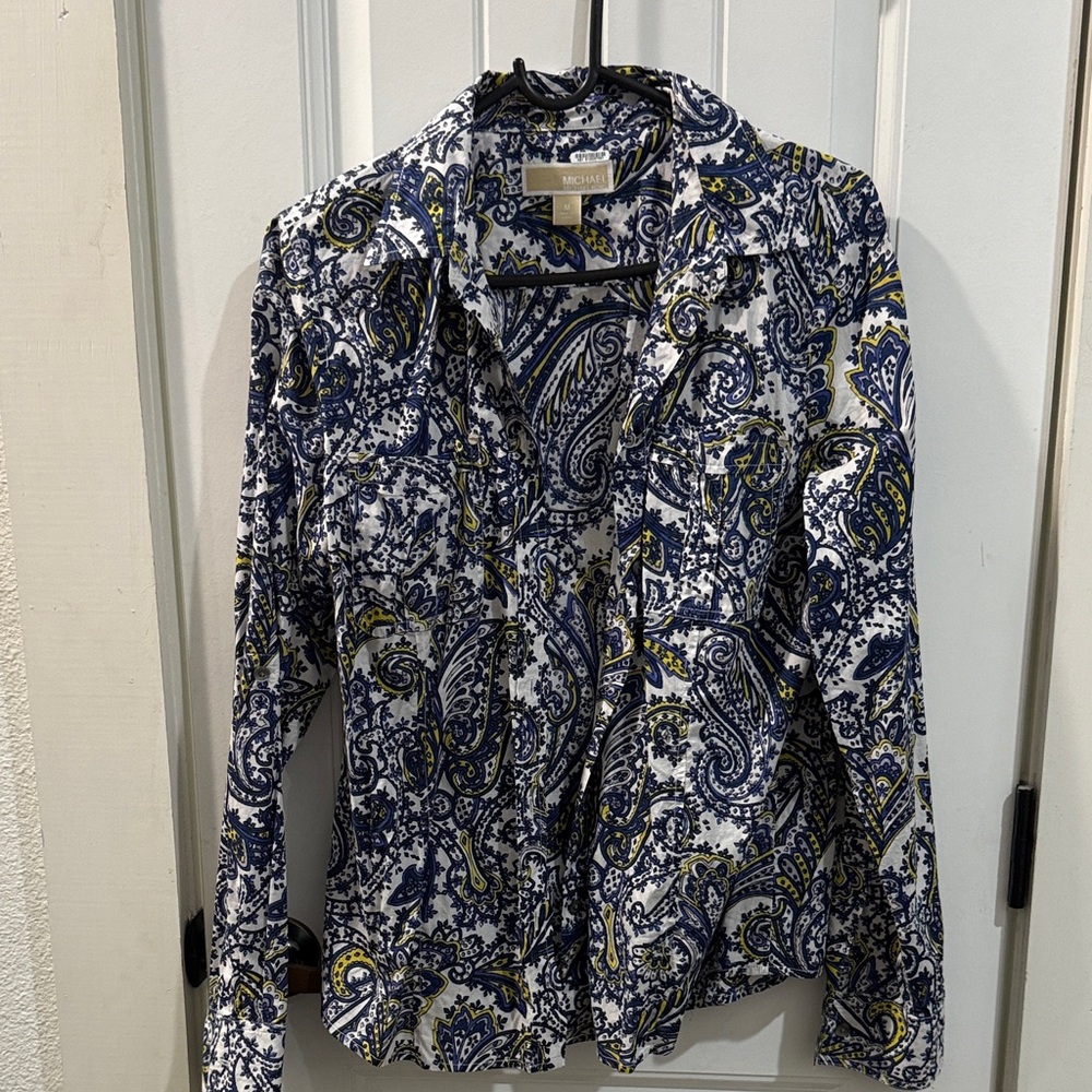 INC International Concepts Blue and White Paisley Button-Down Shirt